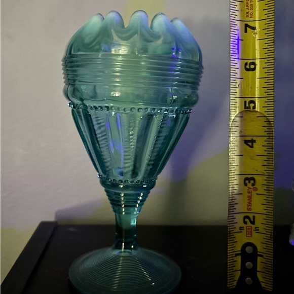 Jefferson Glass Company - EAPG - Beads and Bars Blue Opalescent​ - Picture 2 of 4